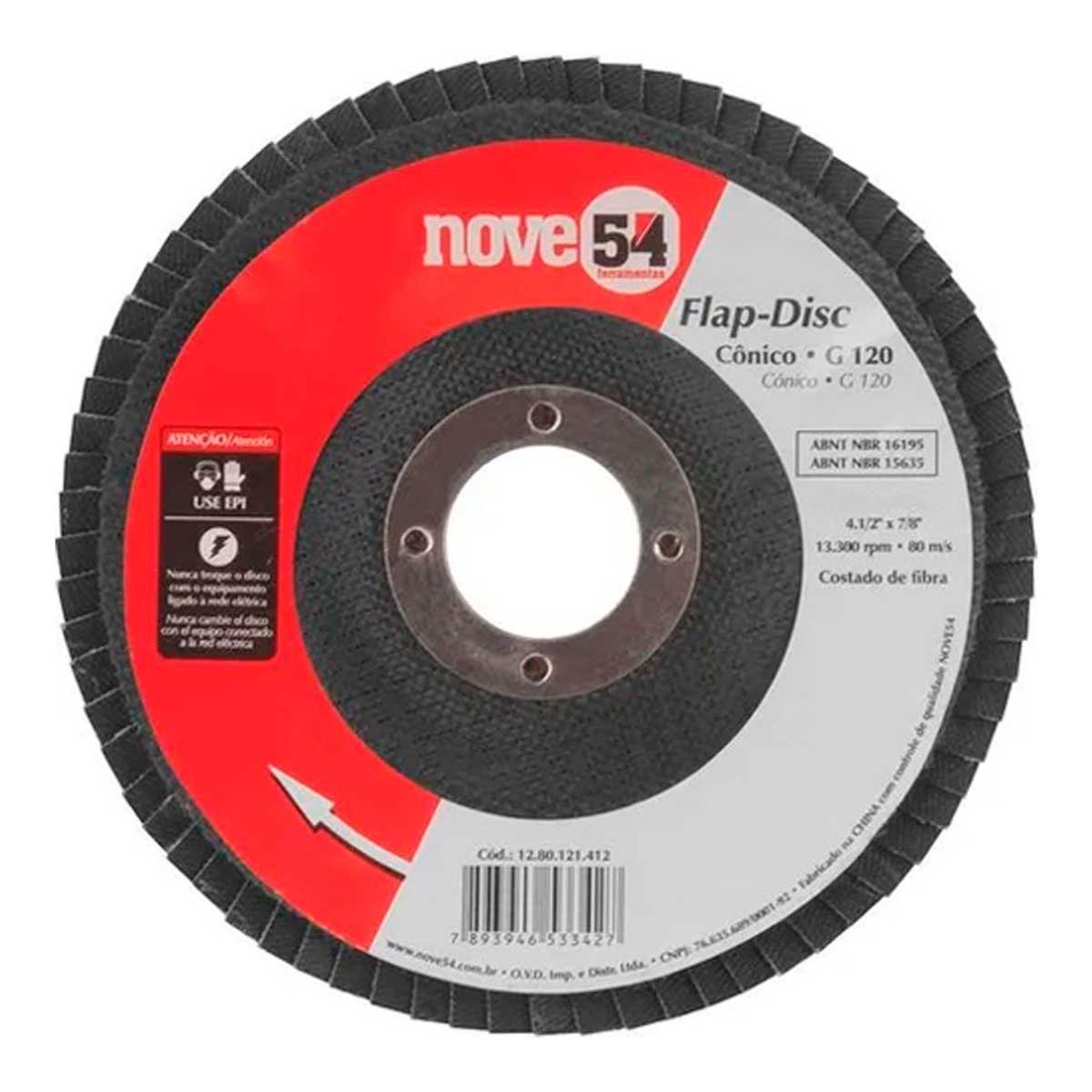 41462fb23e003a47bf6a99cee3e9313a.jpg Disco de Acabamento/Desbaste Flap Disc G 120 115mm Nove54 - Imagem 1
