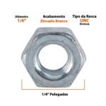 Parafuso Francês 1/4x4 Zincado com porca sextavada 100 peças - Imagem 3