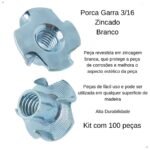 Porca Garra 3/16 Zincada Branca Pacote Com 100 Peças - Imagem 2