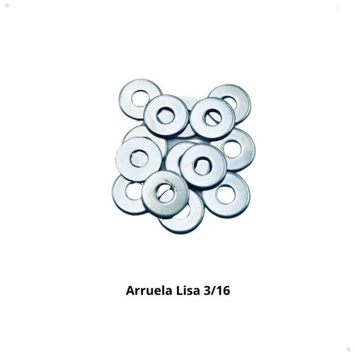 Imagem de uma arruela lisa 3/16, em aço carbono com acabamento zincado.