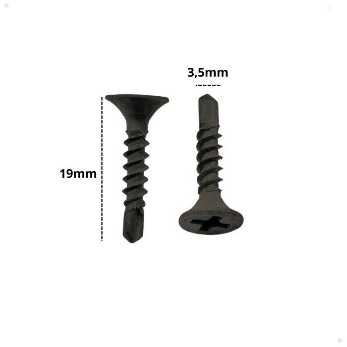 Parafuso drywall trombeta brocante com ponta broca na medida 3,5x19mm.
