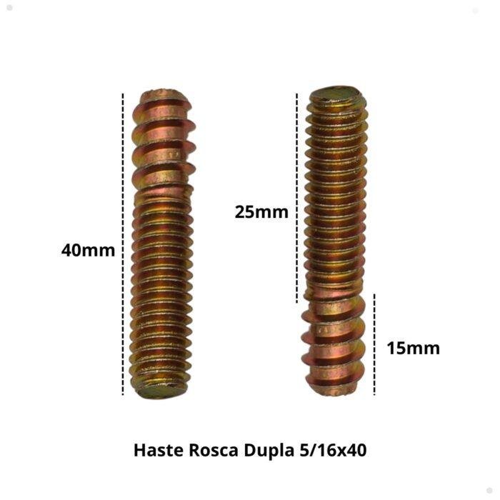 Parafuso rosca dupla 5/16x40mm, com 15mm de rosca soberba e 25mm de rosca máquina, bicromatizado.